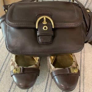 Coach Brown leather cross-body bag and brown flats size 8. NWOT.